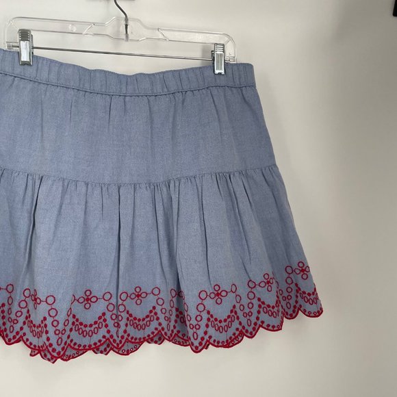Vineyard Vines Blue Chambray Embroidered Flounce Pull On Skirt Med Cotton - Picture 4 of 12